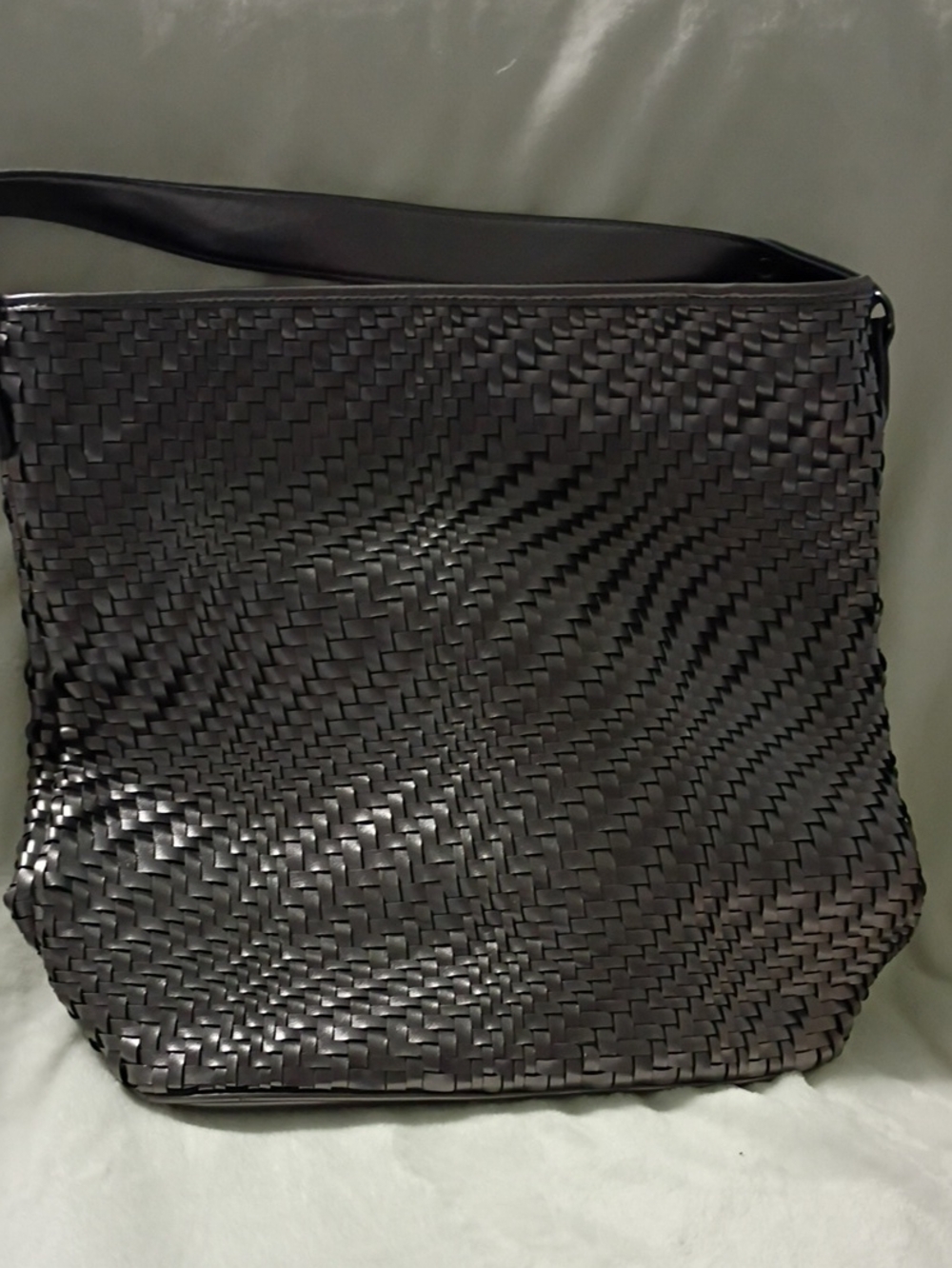 Black Woven Faux  Leather Women's Shoulder Bag